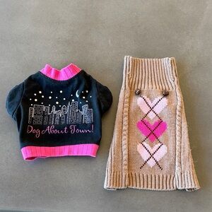 Black & Hot Pink 'Dog About Town' Graphic Dog Sweater + Tan Argyle Knit Vest